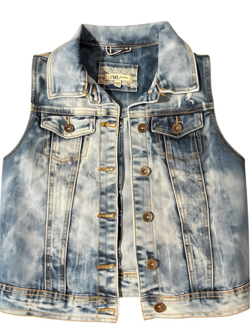 YMI Jeans Sleeveless Denim Vest Sz S Acid Wash Distressed Y2K Grunge Western